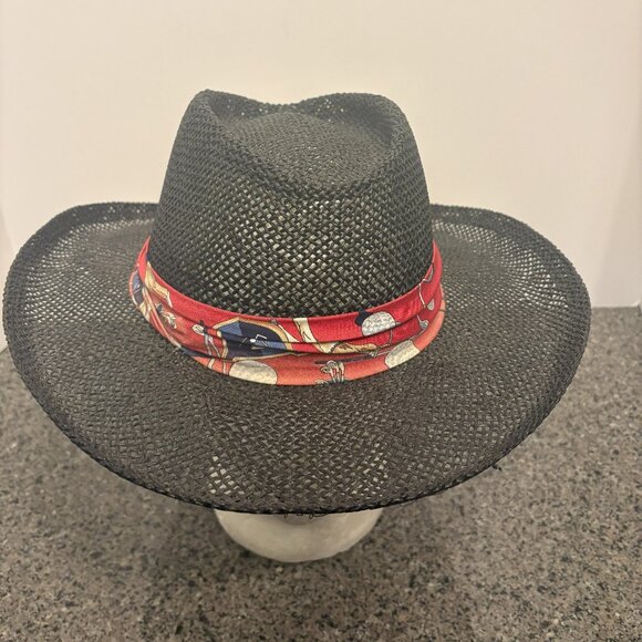 Black Straw Fedora with Unique Band - Picture 1 of 3